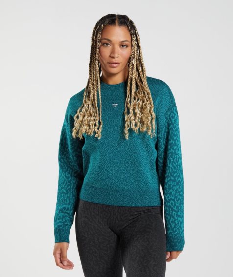 Women's Gymshark Adapt Animal Sweatshirts Turquoise | NZ 7AORVH